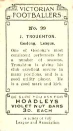 1933 Hoadley's Victorian Footballers #99 Bob Troughton Back